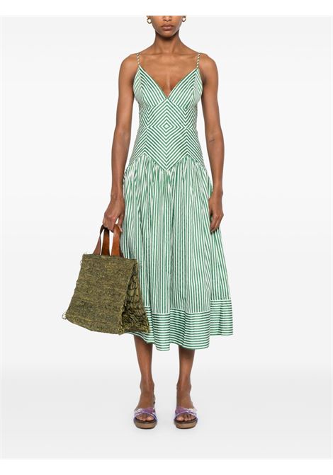 Green striped cotton midi dress Farm rio - women FARM RIO | 33582425012